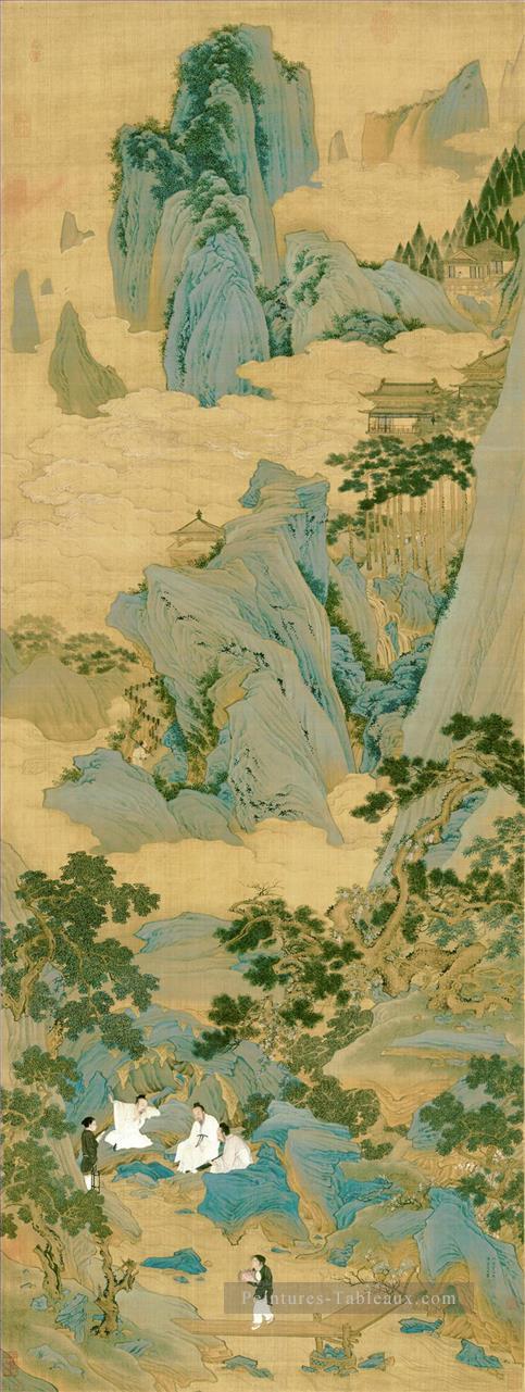 ermites dans les montagnes de l’encre de Chine ancienne Peintures à l'huile